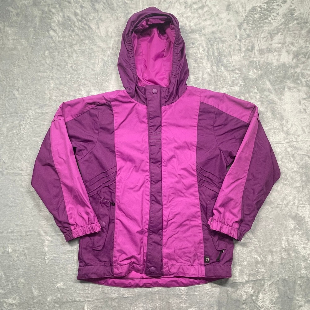 REI Ski Jacket Girls M 10-12 Purple Magenta Colorblock Hooded Winter Coat